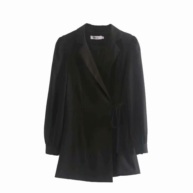 Pile Collar V-neck Lace-up Lantern Sleeve Blazers Mini Dresses