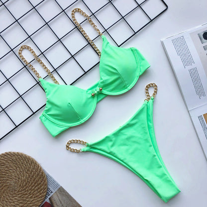 Metal Chain Bikini Pin Buckle Swimwear Two Piece Swim Suit