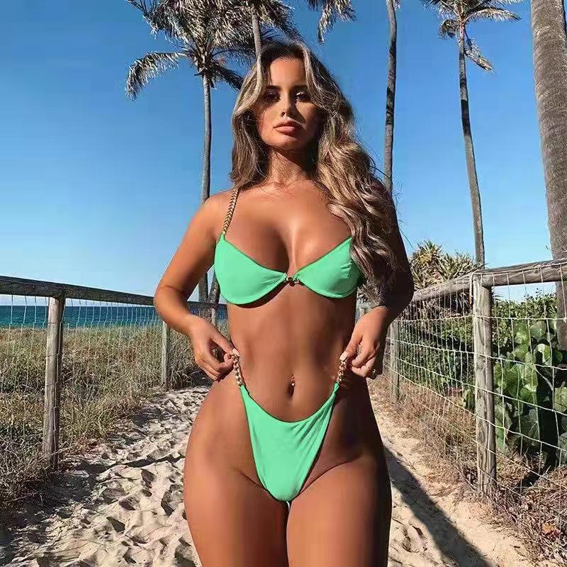 Metal Chain Bikini Pin Buckle Swimwear Two Piece Swim Suit