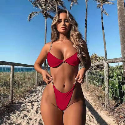 Metal Chain Bikini Pin Buckle Swimwear Two Piece Swim Suit