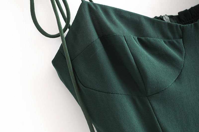 Tie Lace Up Retro Green Split Midi Dresses