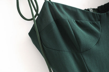 Tie Lace Up Retro Green Split Midi Dresses