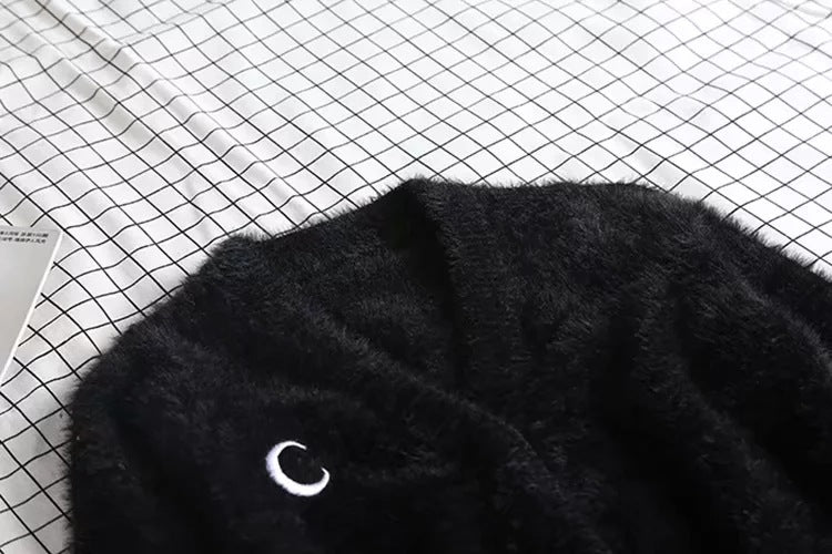 V-neck Single-breasted Knit Moon Shape Crop Tops Cardigans