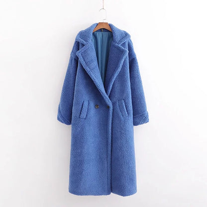 Pile Collar Double Breasted Thicken Fur Lambswool Outerwear