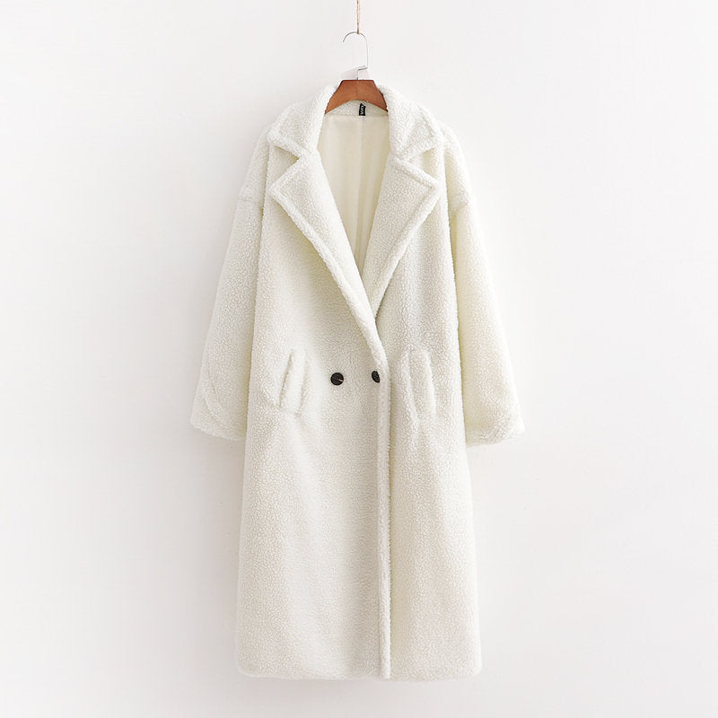 Pile Collar Double Breasted Thicken Fur Lambswool Outerwear