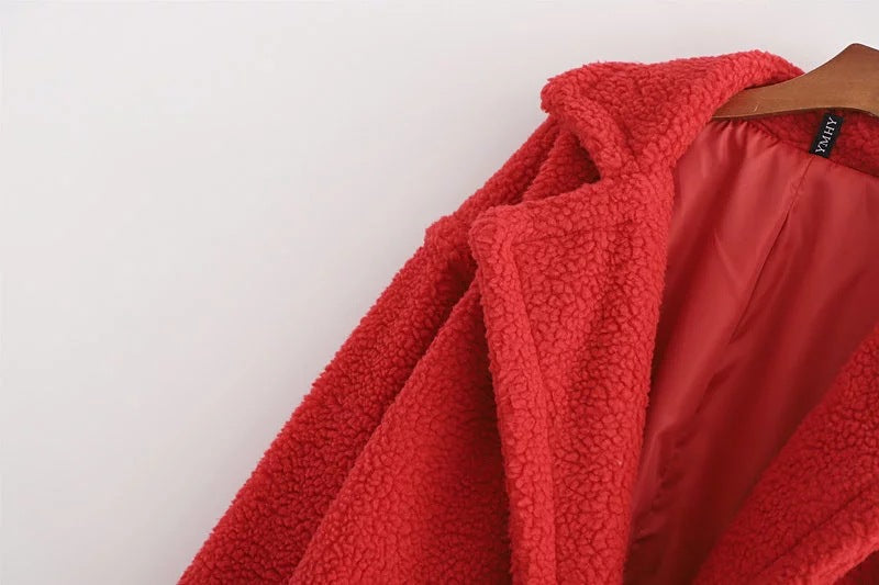 Pile Collar Double Breasted Thicken Fur Lambswool Outerwear
