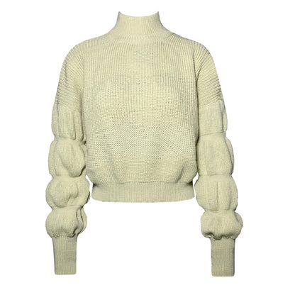 Lantern Sleeve High-collared Knit Sweaters