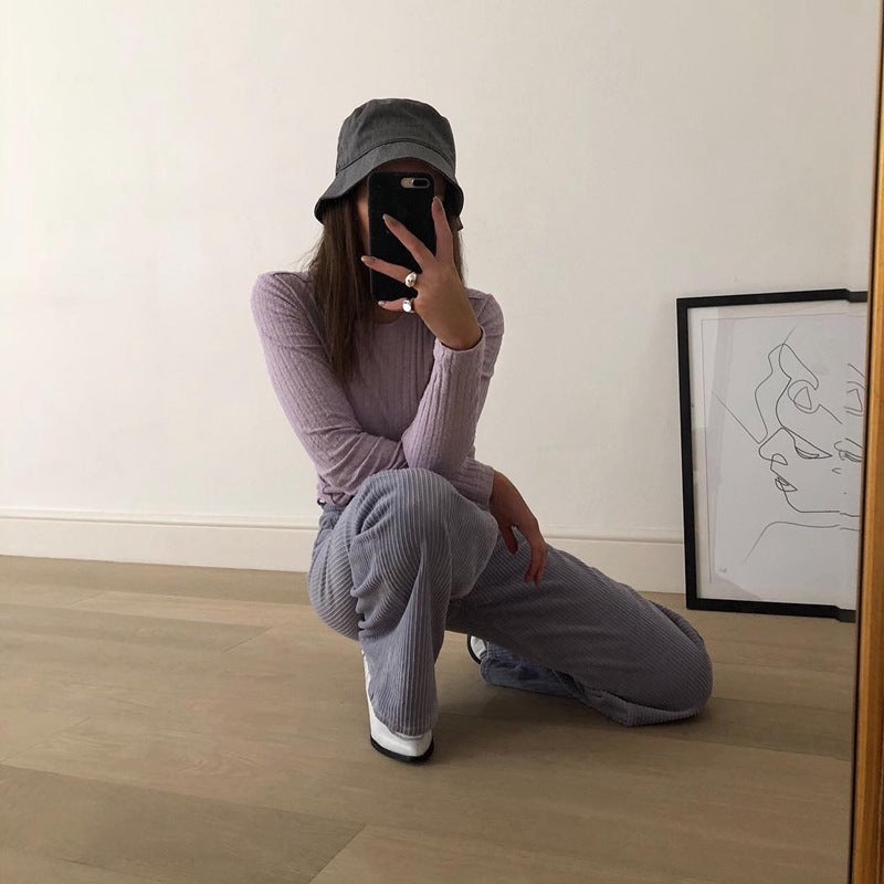 Corduroy Zipper Pocket Straight Pants