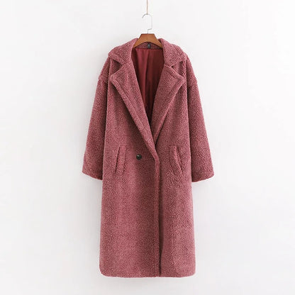 Pile Collar Double Breasted Thicken Fur Lambswool Outerwear