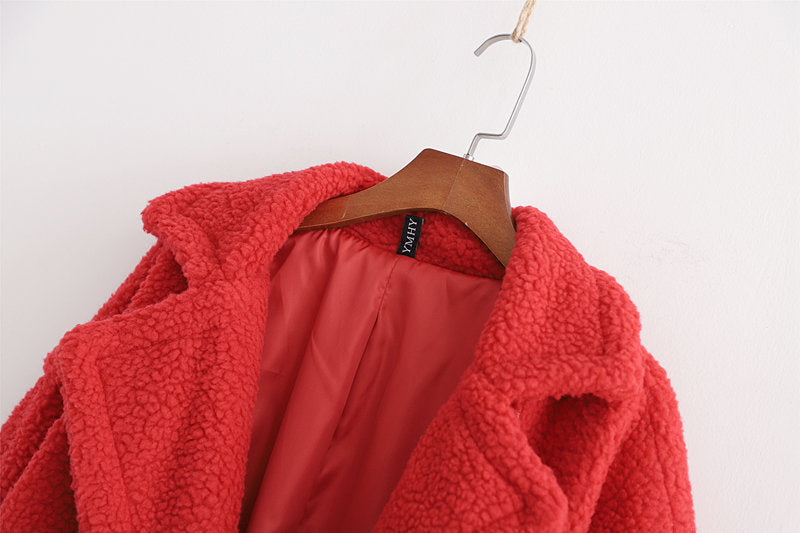 Pile Collar Double Breasted Thicken Fur Lambswool Outerwear