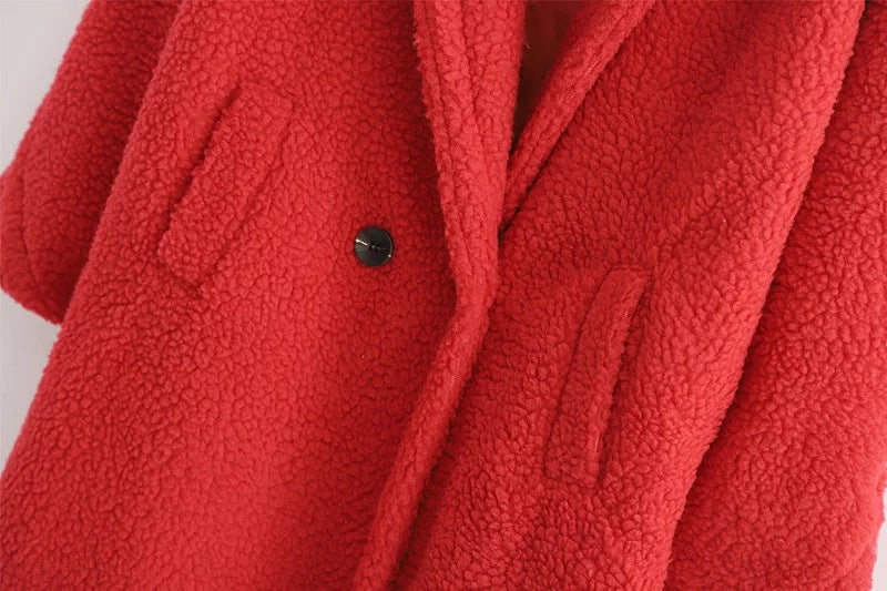 Pile Collar Double Breasted Thicken Fur Lambswool Outerwear