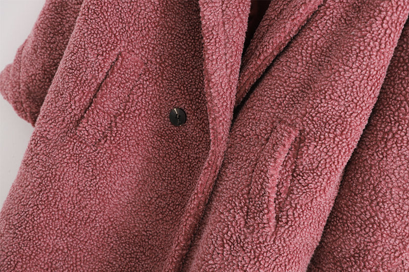 Pile Collar Double Breasted Thicken Fur Lambswool Outerwear