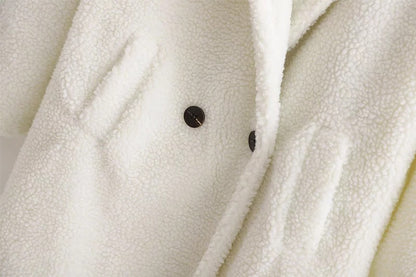 Pile Collar Double Breasted Thicken Fur Lambswool Outerwear