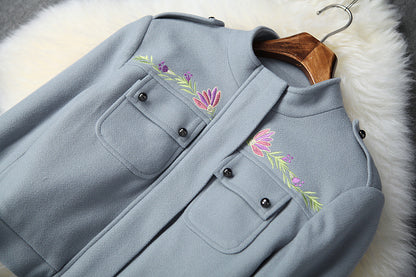 Phoenix Embroidery Splicing Coat Jacket Skirt Two-piece Set