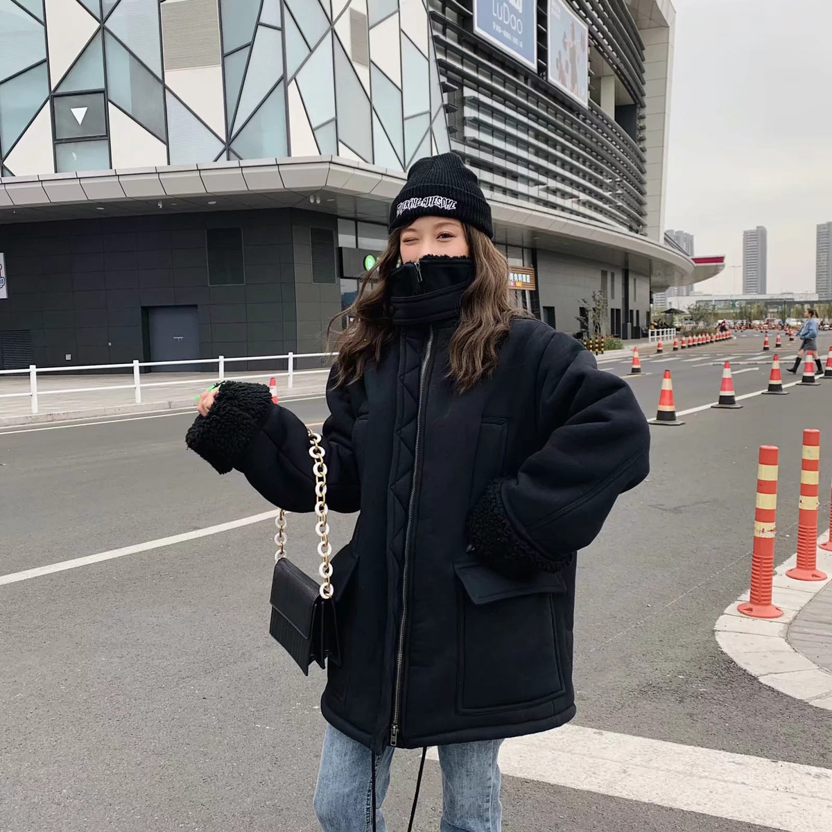 High Collar Lambswool Fur Outerwear