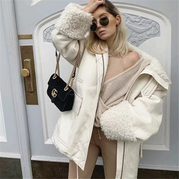 High Collar Lambswool Fur Outerwear