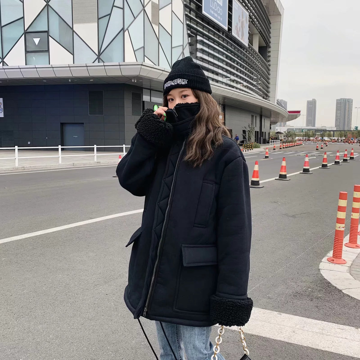 High Collar Lambswool Fur Outerwear