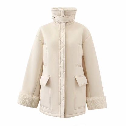 High Collar Lambswool Fur Outerwear