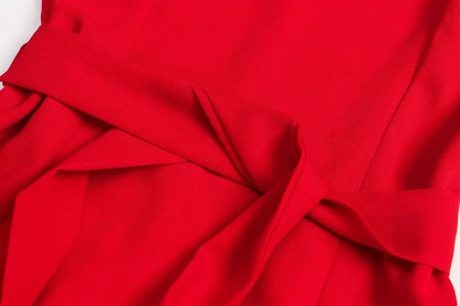 Red High Collar Long Sleeve Ruffle Mini Dresses