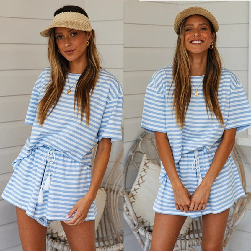 Round Collar Casual T-shirt Shorts Two-piece Suit Home Workout Fitness Home Outfit