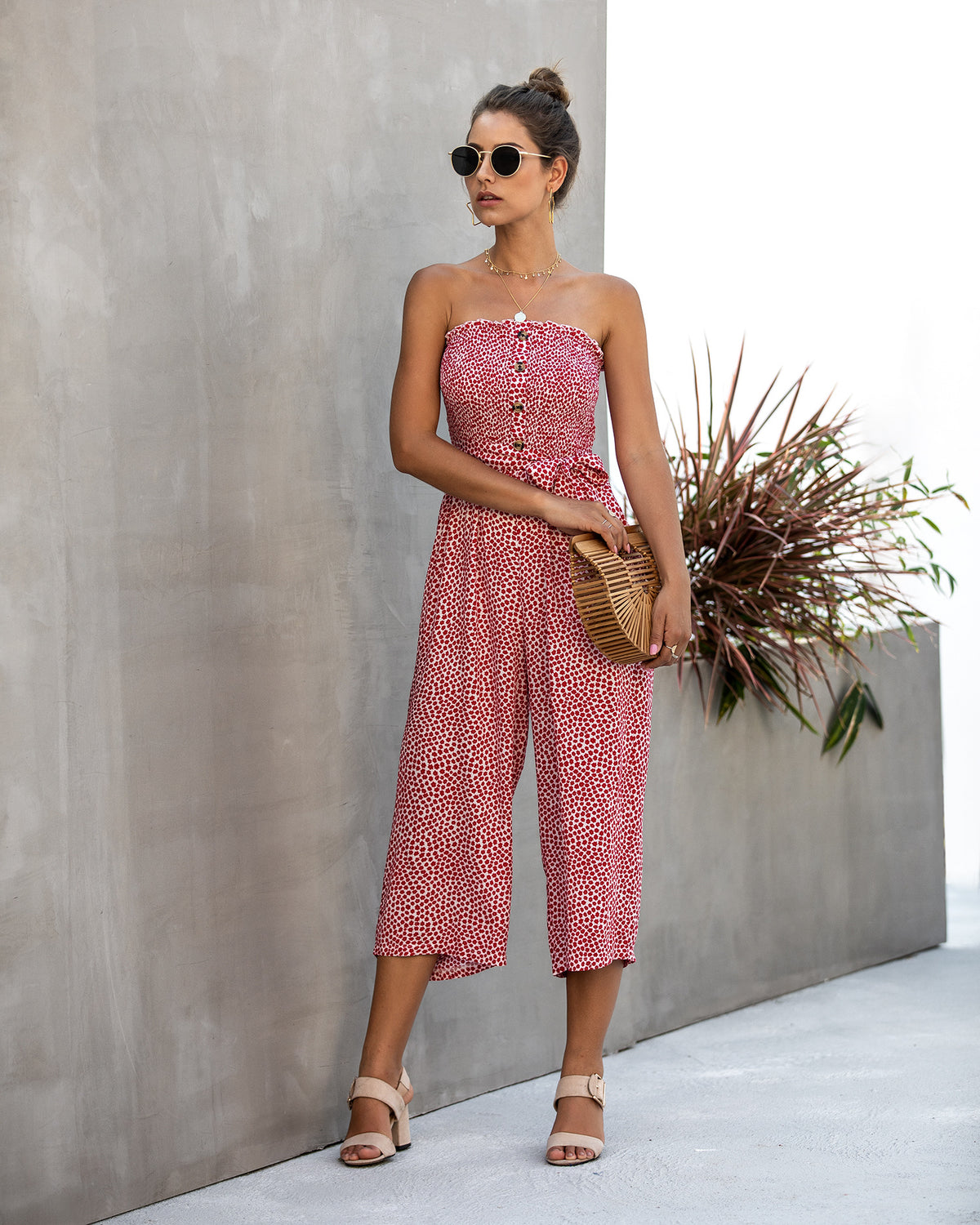 Off Shoulder Wrapped Chest Lace-up Print Jumpsuit With Pocket Backless Single-breasted Rompers