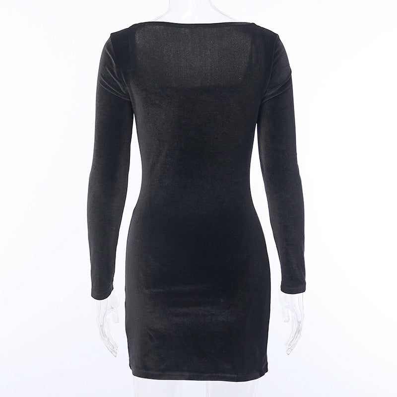 Square Collar Velvet Slit Leg Party Bodycon Mini Dresses