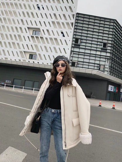 High Collar Lambswool Fur Outerwear