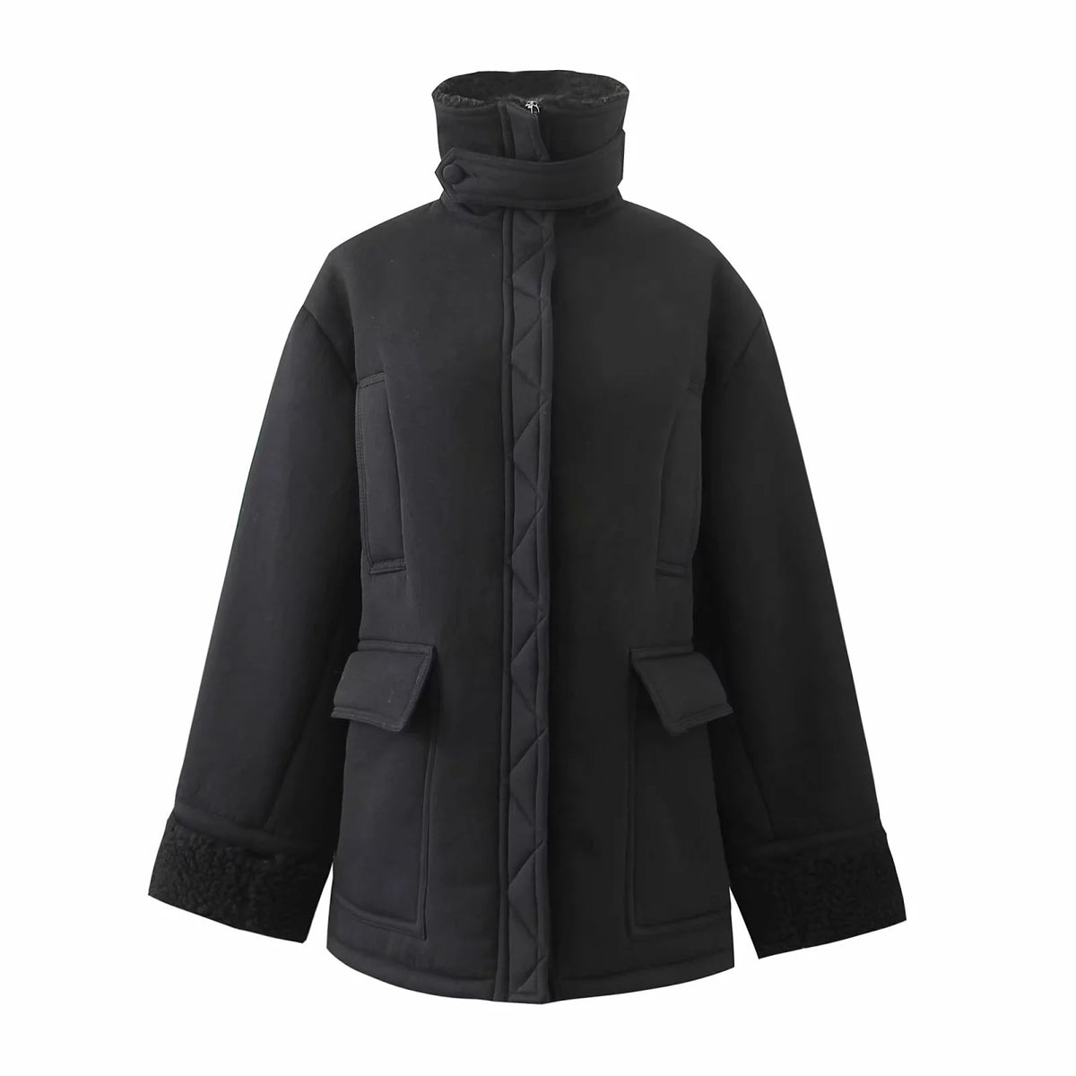 High Collar Lambswool Fur Outerwear