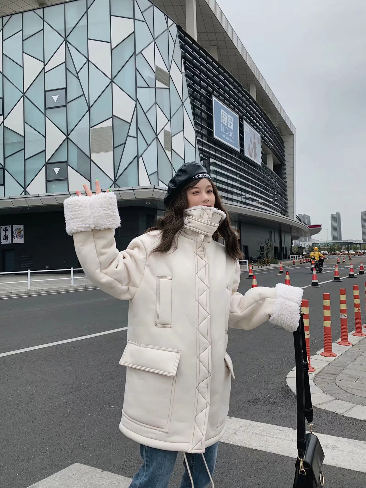 High Collar Lambswool Fur Outerwear