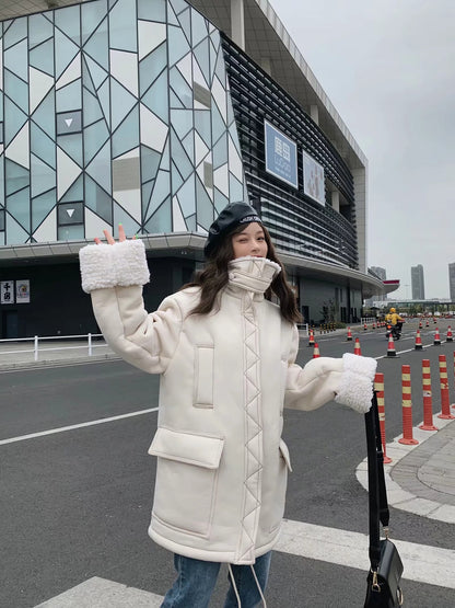 High Collar Lambswool Fur Outerwear