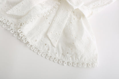 Vintage V-neck Hollow-out Lace Blouses Crop Tops