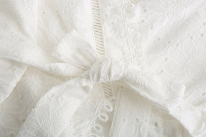 Vintage V-neck Hollow-out Lace Blouses Crop Tops