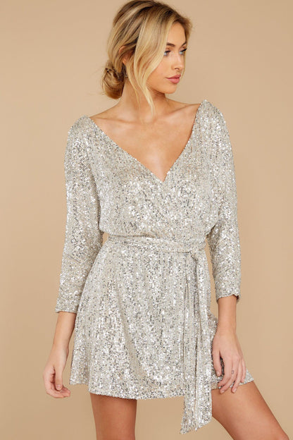Sequins V-neck Backless Party Mini Dresses