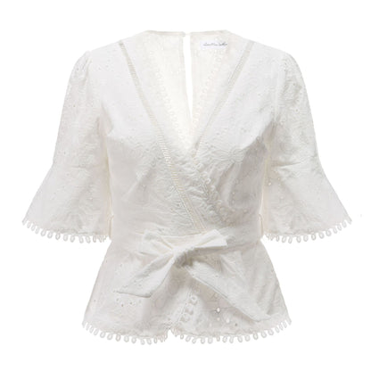 Vintage V-neck Hollow-out Lace Blouses Crop Tops