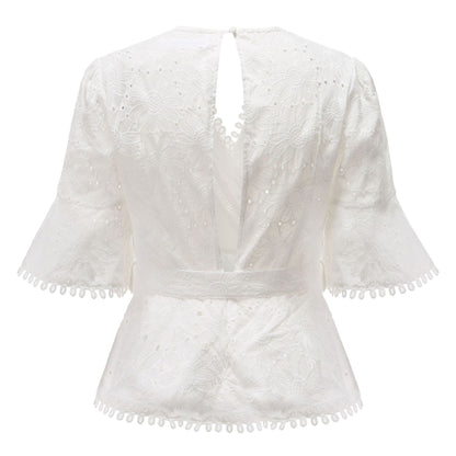 Vintage V-neck Hollow-out Lace Blouses Crop Tops