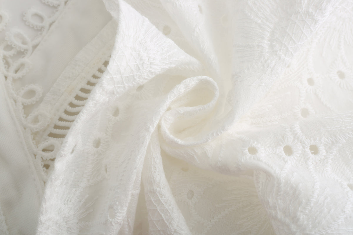 Vintage V-neck Hollow-out Lace Blouses Crop Tops
