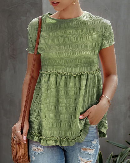 Frilly Short-sleeve Blouse Tops Casual T-shirt