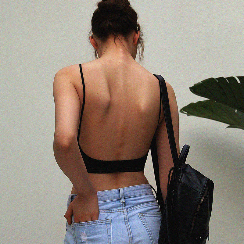Backless Retro Wireless Adjustable Lace V-neck Seamless Vest Bras