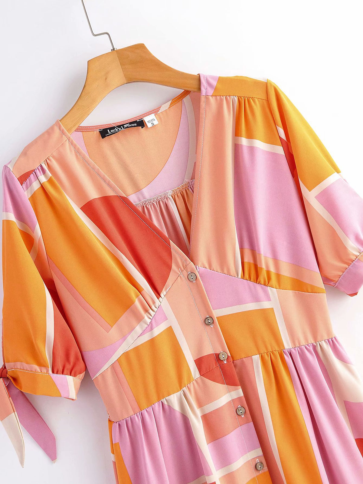 V-neck Single-breasted Floral Elastic Waist Midi Dresses