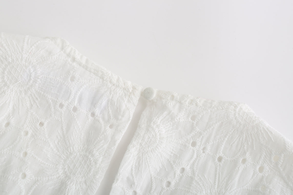 Vintage V-neck Hollow-out Lace Blouses Crop Tops