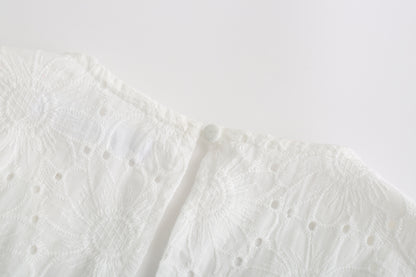 Vintage V-neck Hollow-out Lace Blouses Crop Tops