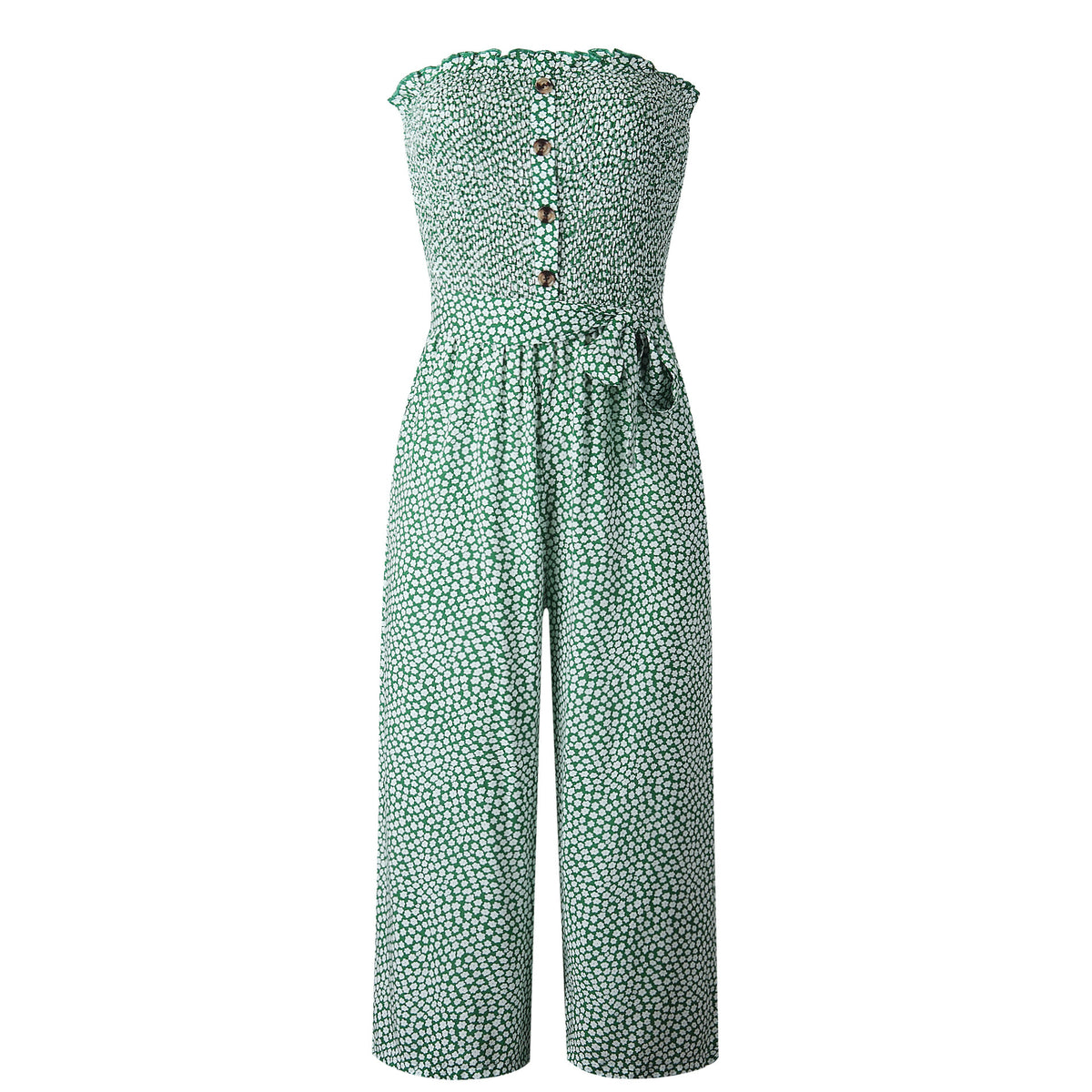 Off Shoulder Wrapped Chest Lace-up Print Jumpsuit With Pocket Backless Single-breasted Rompers