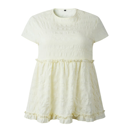 Frilly Short-sleeve Blouse Tops Casual T-shirt