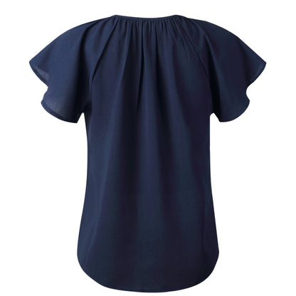 Ruffled Sleeves Lace-up V-neck Blouses T-shirt