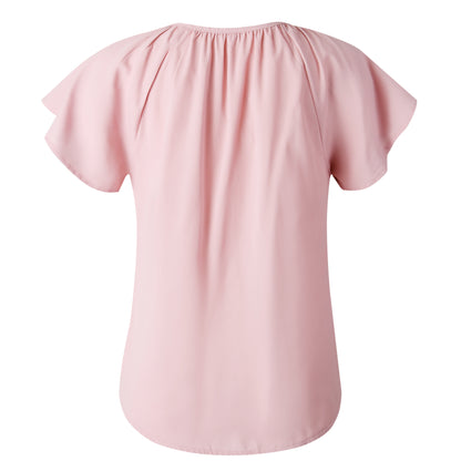 Ruffled Sleeves Lace-up V-neck Blouses T-shirt