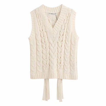 V-neck Knit Lacing Hollow-out Sweaters