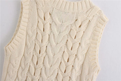 V-neck Knit Lacing Hollow-out Sweaters