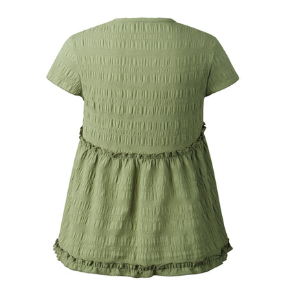 Frilly Short-sleeve Blouse Tops Casual T-shirt