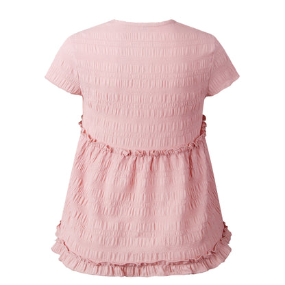 Frilly Short-sleeve Blouse Tops Casual T-shirt