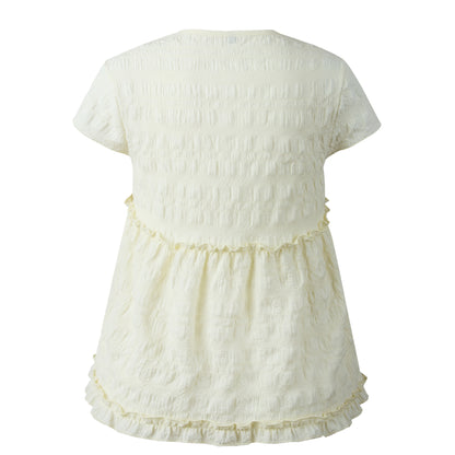 Frilly Short-sleeve Blouse Tops Casual T-shirt